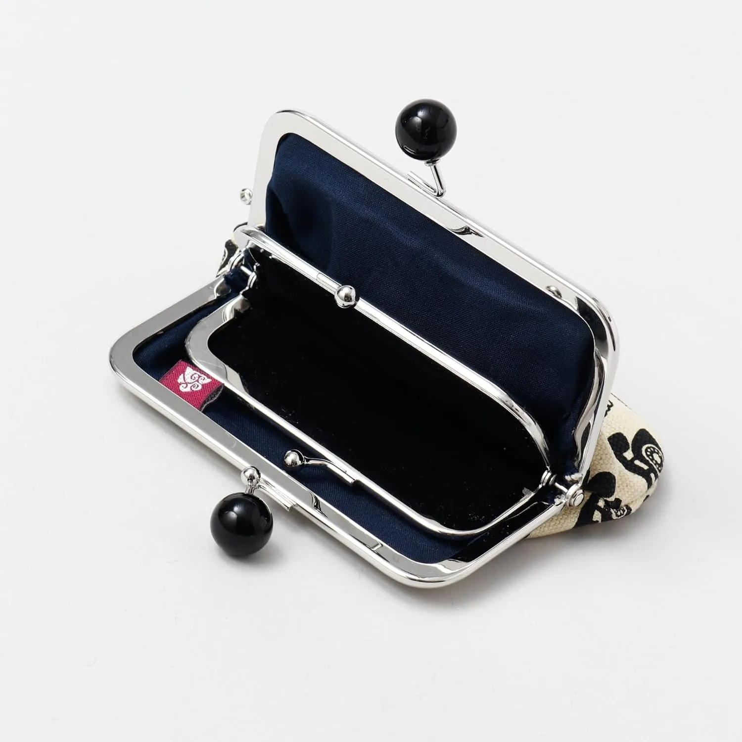 [倭物や Kaya] Retro Gamaguchi - Purse with Clasp/Japanese Retro Parent and Child Purse Partition 7JMP4303 PHONE WHITE & BLACK