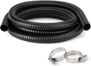 1 Inch Pond Tubing – 10ft Flexible PVC Corrugated Pond Hose with 2 Stainless Steel Hose Clamps, Kink-Proof Black Pump Tubing for Garden Ponds, Waterfalls, Filters & Drainage