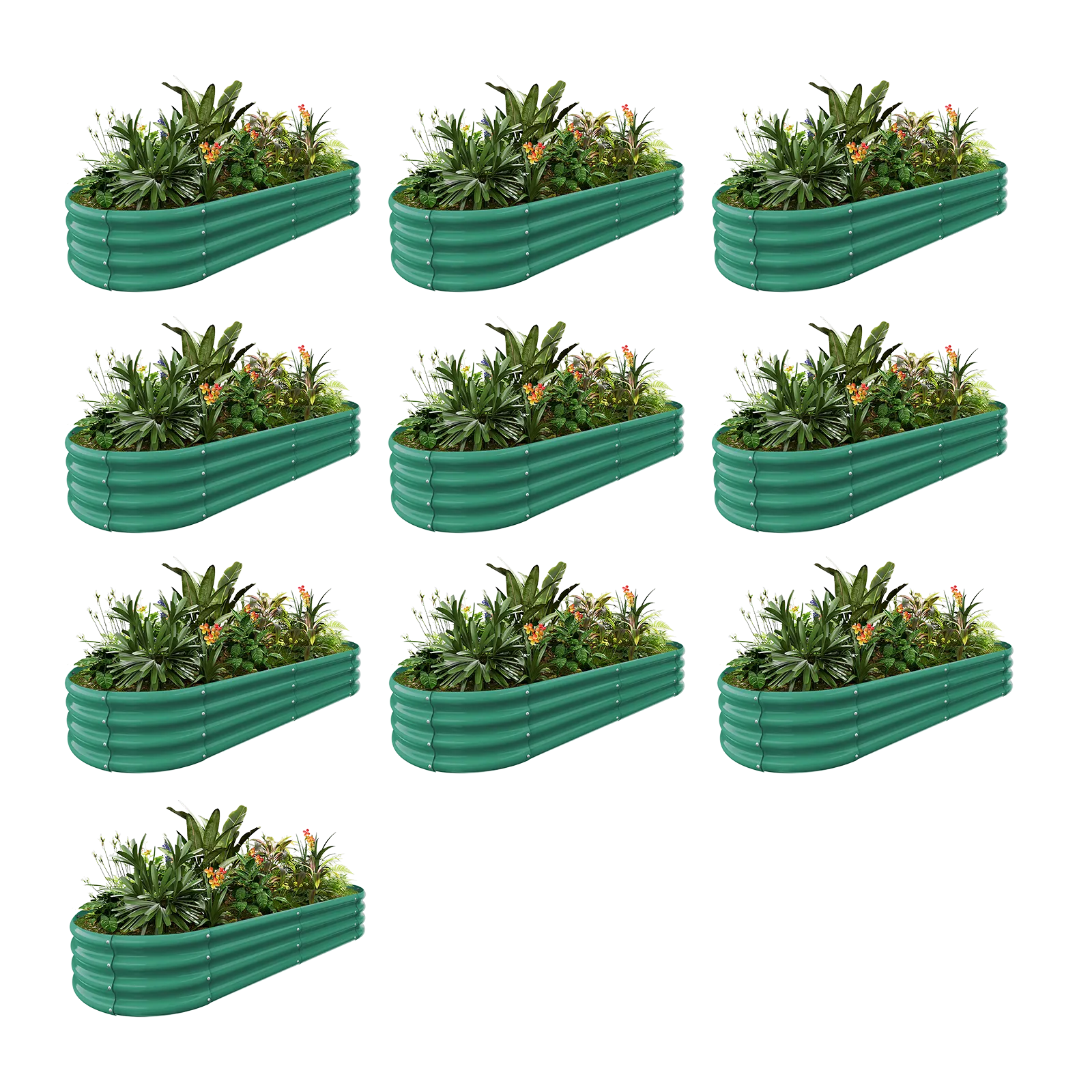 10-Pack Oval 6x3x1ft Galvanized Raised Garden Bed