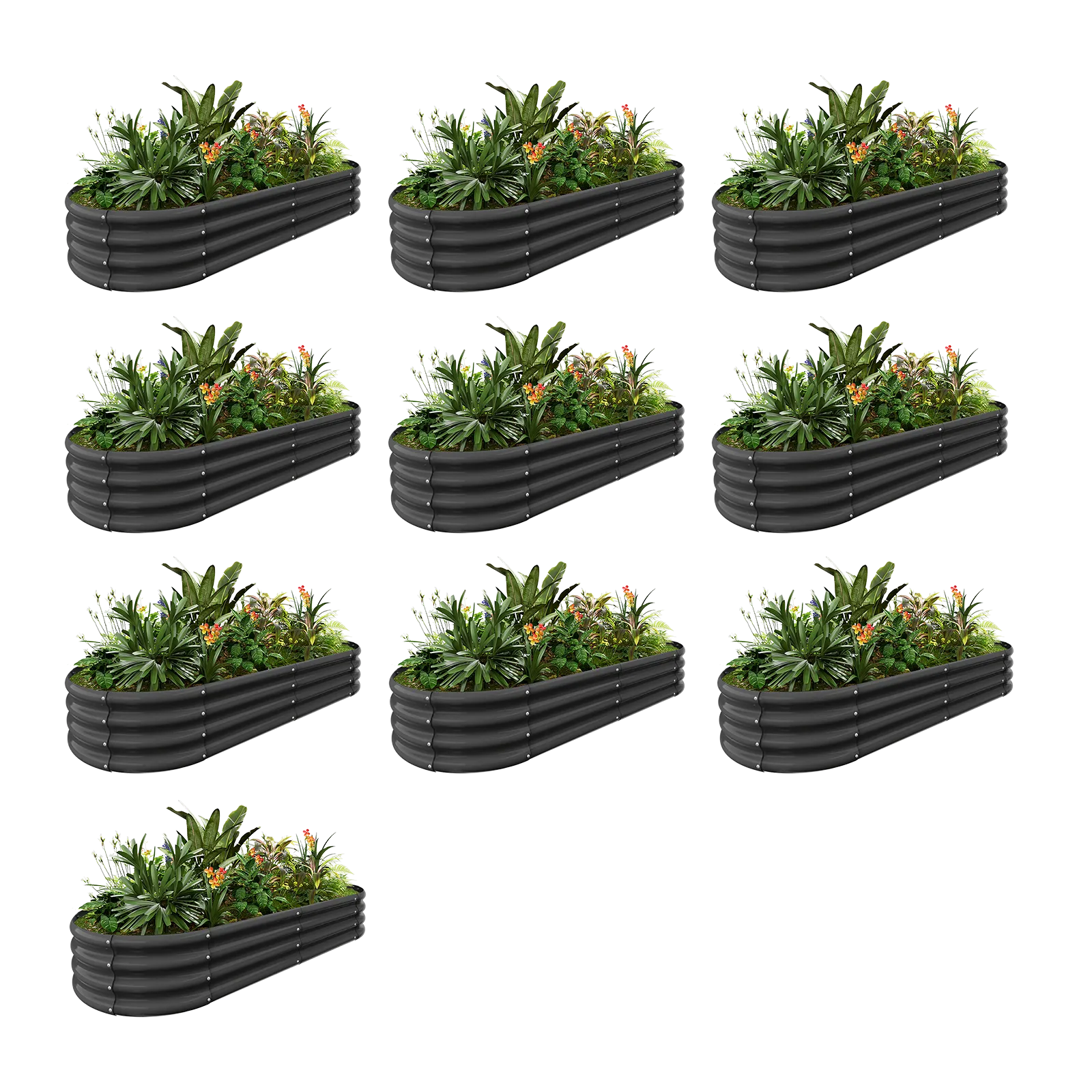 10-Pack Oval 6x3x1ft Galvanized Raised Garden Bed