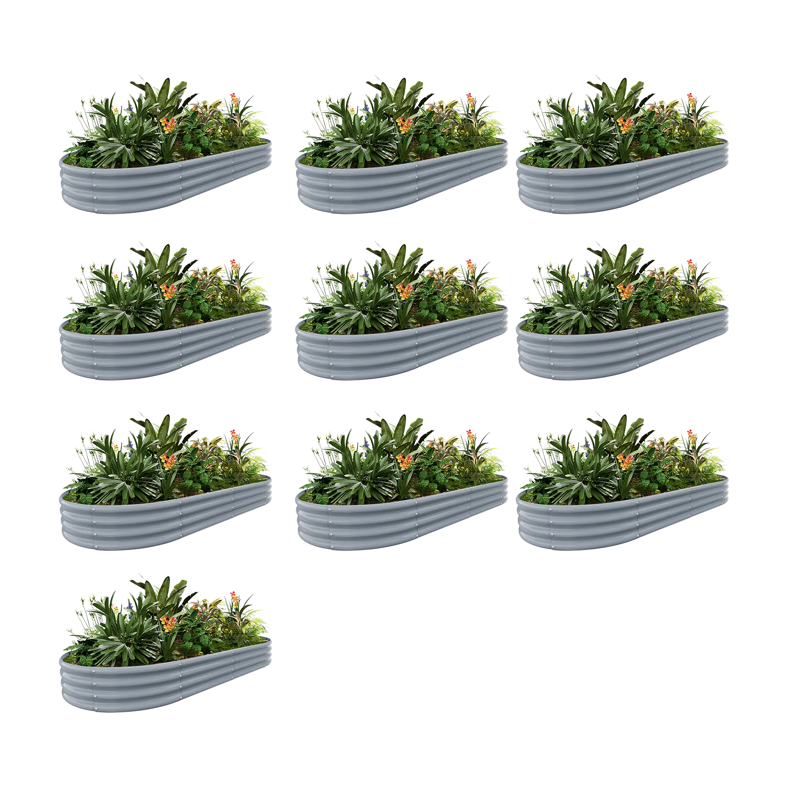 10-Pack Oval 8x4x1ft Galvanized Raised Garden Bed