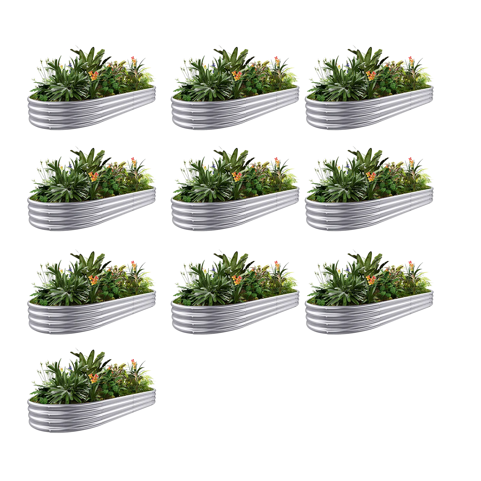 10-Pack Oval 8x4x1ft Galvanized Raised Garden Bed