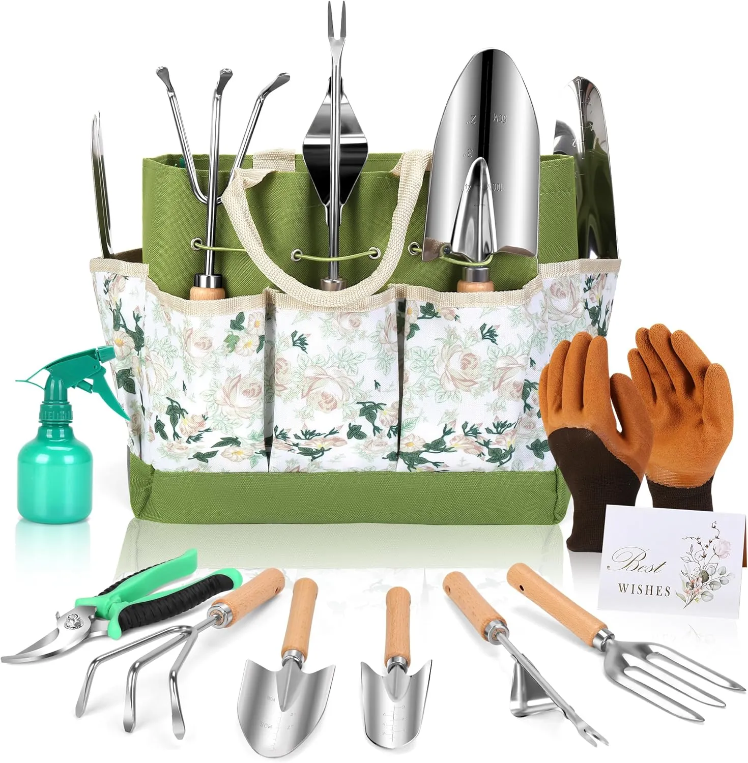 10-Piece Heavy Duty Garden Tool Set for Women, Rust-Proof Gardening Hand Tools with Durable Garden Tools Organizer Handbag, Ideal Gardening Gifts for Mom and Plant Lovers