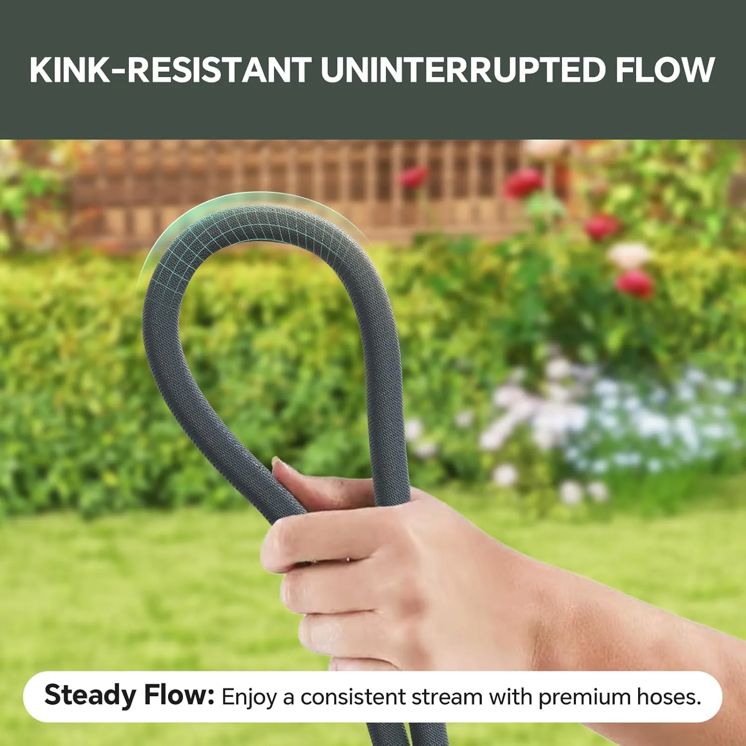 100ft Non-Expanding Garden Hose – Ultra-Light, Kink-Free, High-Pressure, Abrasion-Resistant, Durable, All-Weather, Eco-Friendly, Black&Gray