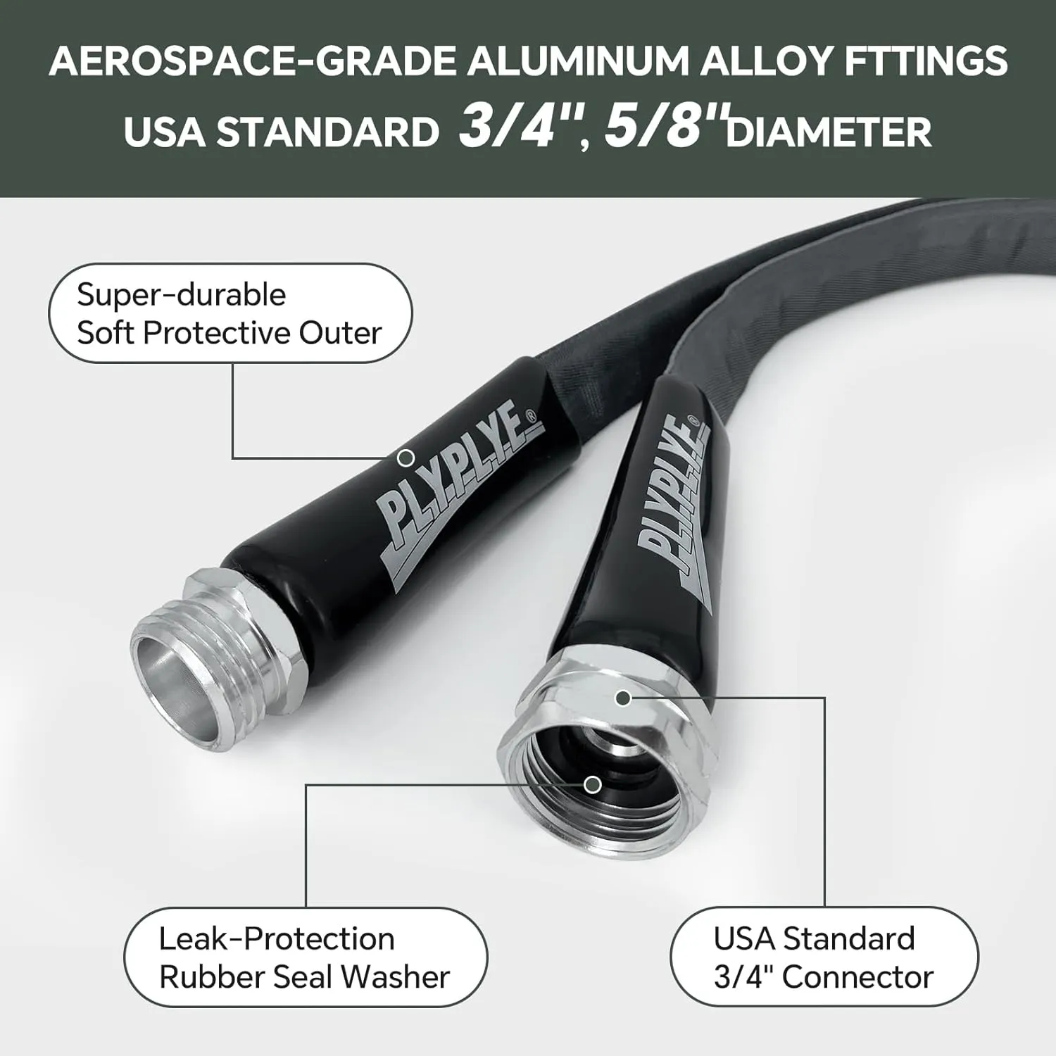 100ft Non-Expanding Garden Hose – Ultra-Light, Kink-Free, High-Pressure, Abrasion-Resistant, Durable, All-Weather, Eco-Friendly, Black&Gray