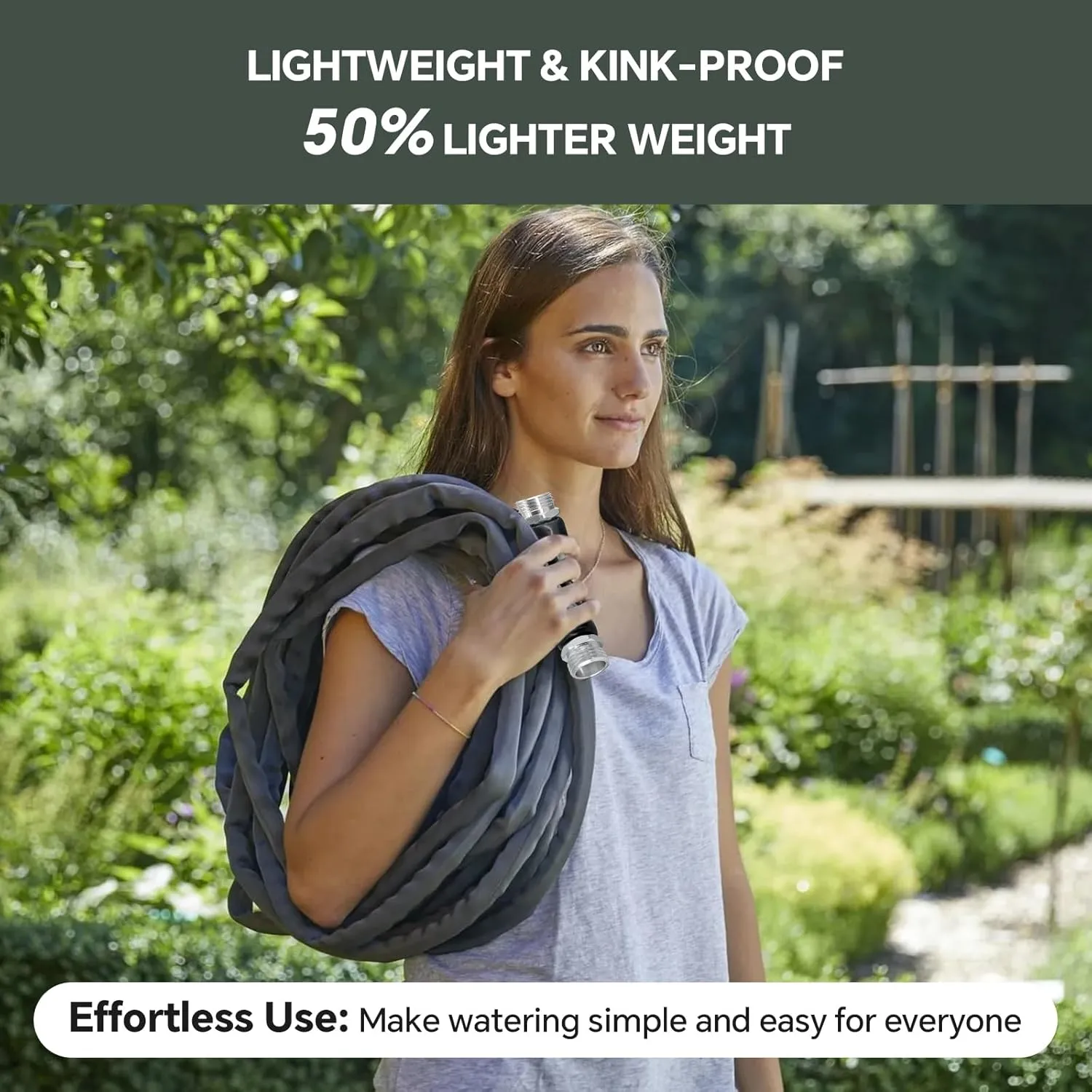 100ft Non-Expanding Garden Hose – Ultra-Light, Kink-Free, High-Pressure, Abrasion-Resistant, Durable, All-Weather, Eco-Friendly, Black&Gray