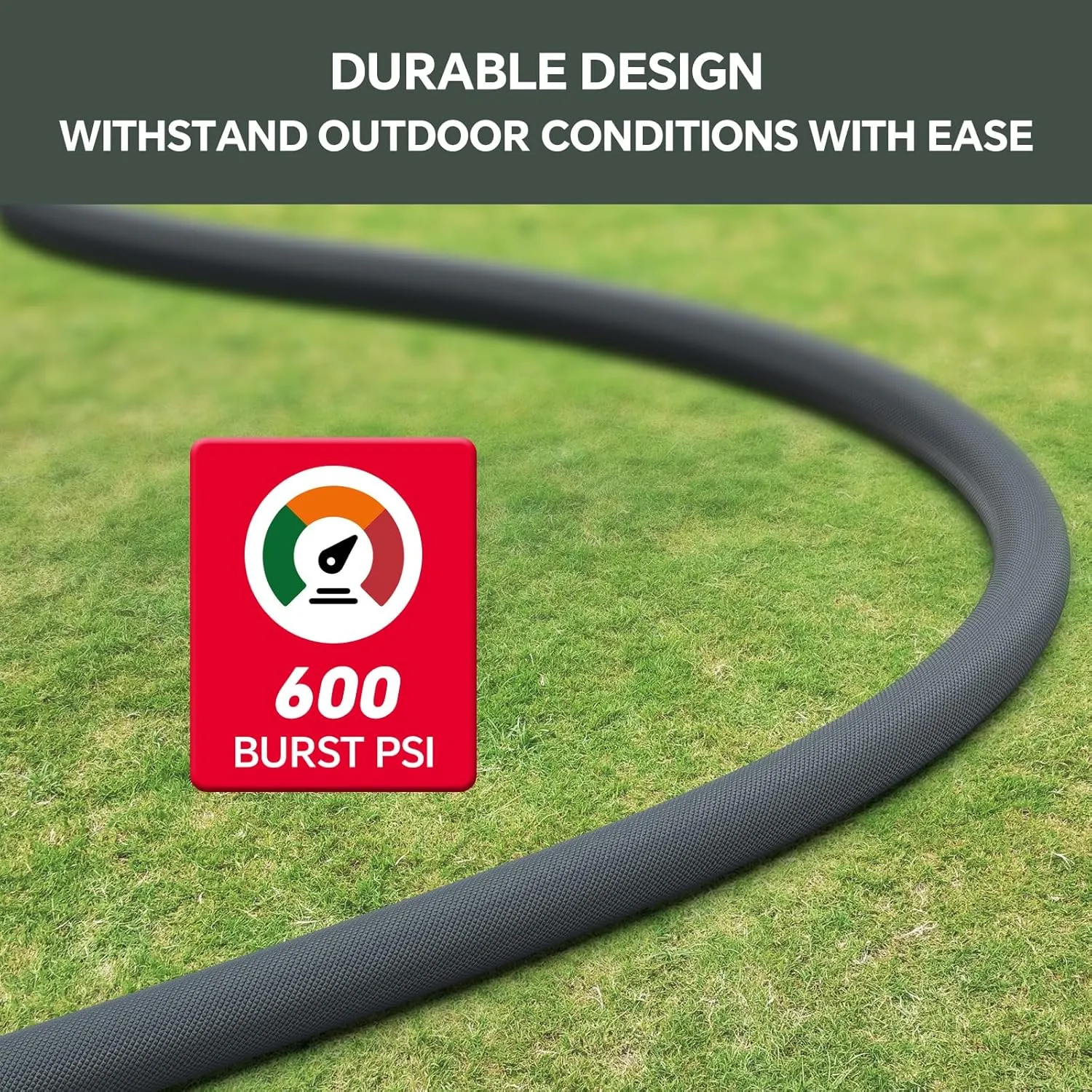 100ft Non-Expanding Garden Hose – Ultra-Light, Kink-Free, High-Pressure, Abrasion-Resistant, Durable, All-Weather, Eco-Friendly, Black&Gray