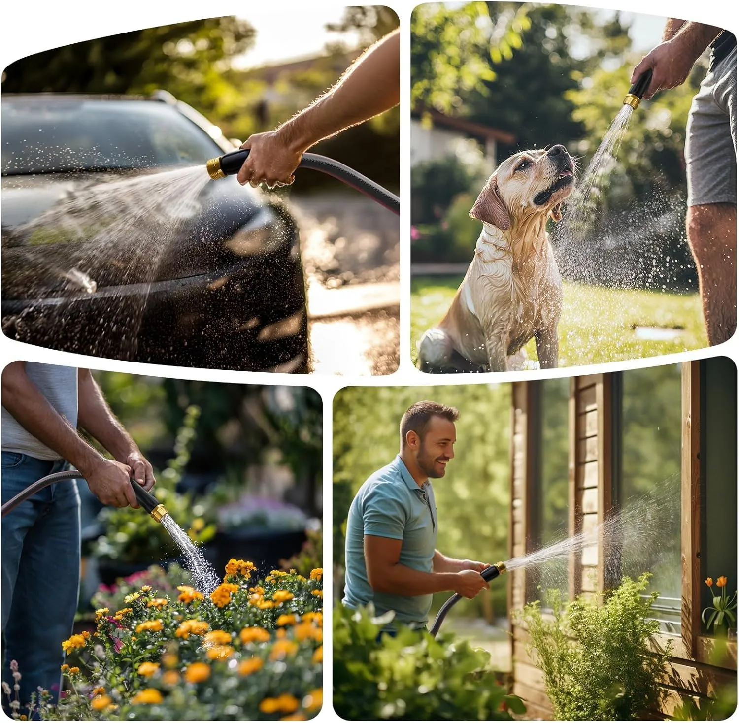 100ft Non-Expanding Garden Hose with 8-Layer Latex Core, Lightweight & Kink-Free, Flexible Heavy Duty Water Hose for Lawn, Yard, Car Washing (3/4" Solid Brass Fittings, Crush-Resistant)