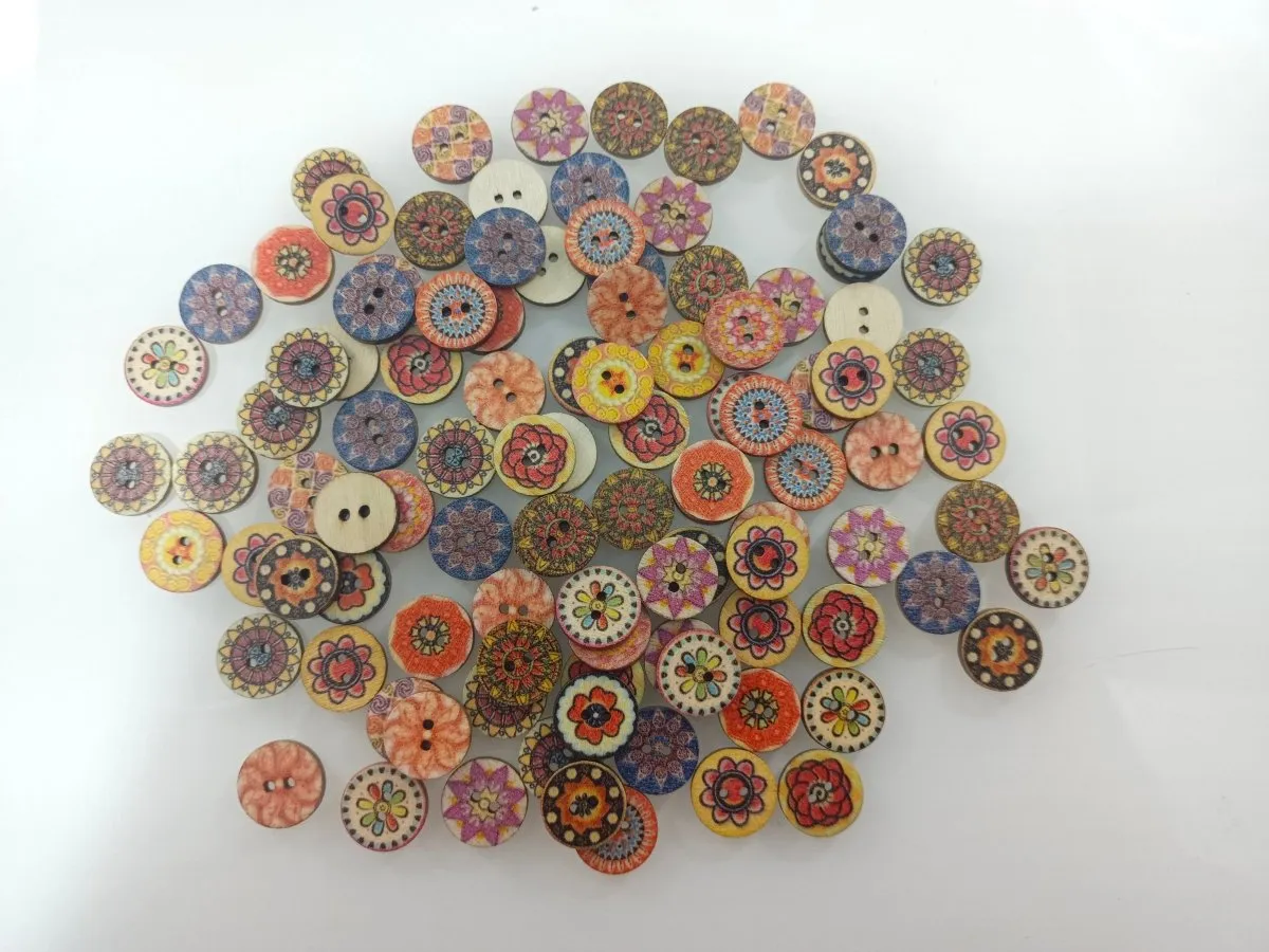 100pcs 15mm Retro Wooden Buttons for Handmade Clothes Crafting Selection Scrapbooking