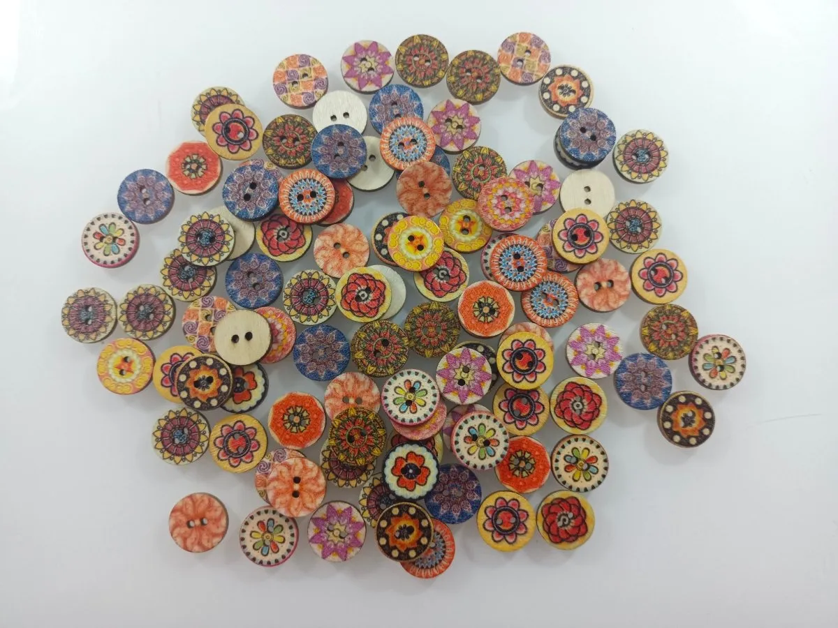 100pcs 15mm Retro Wooden Buttons for Handmade Clothes Crafting Selection Scrapbooking