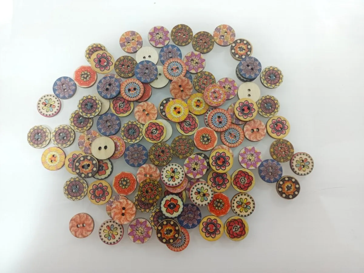 100pcs 15mm Retro Wooden Buttons for Handmade Clothes Crafting Selection Scrapbooking