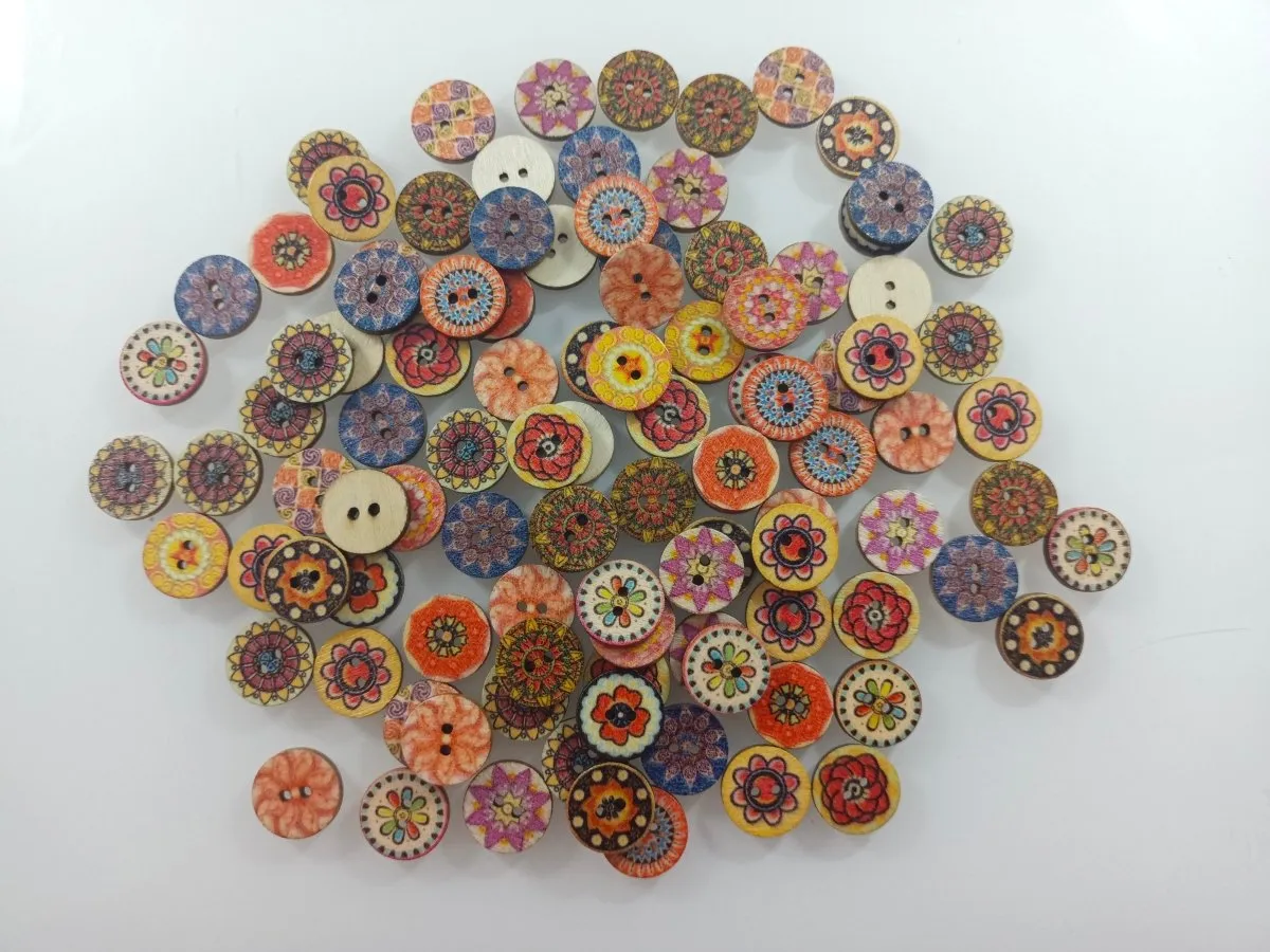 100pcs 15mm Retro Wooden Buttons for Handmade Clothes Crafting Selection Scrapbooking