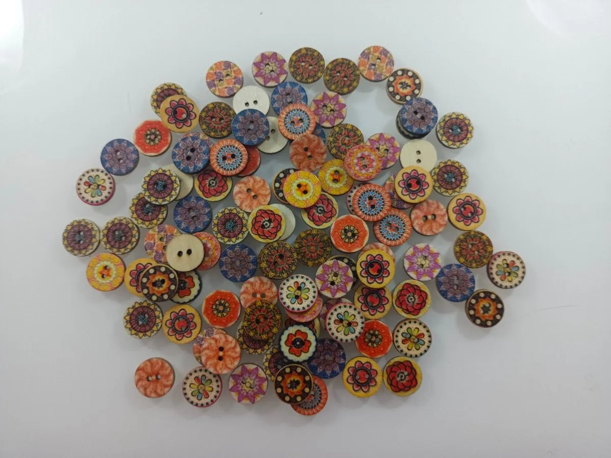 100pcs 15mm Retro Wooden Buttons for Handmade Clothes Crafting Selection Scrapbooking