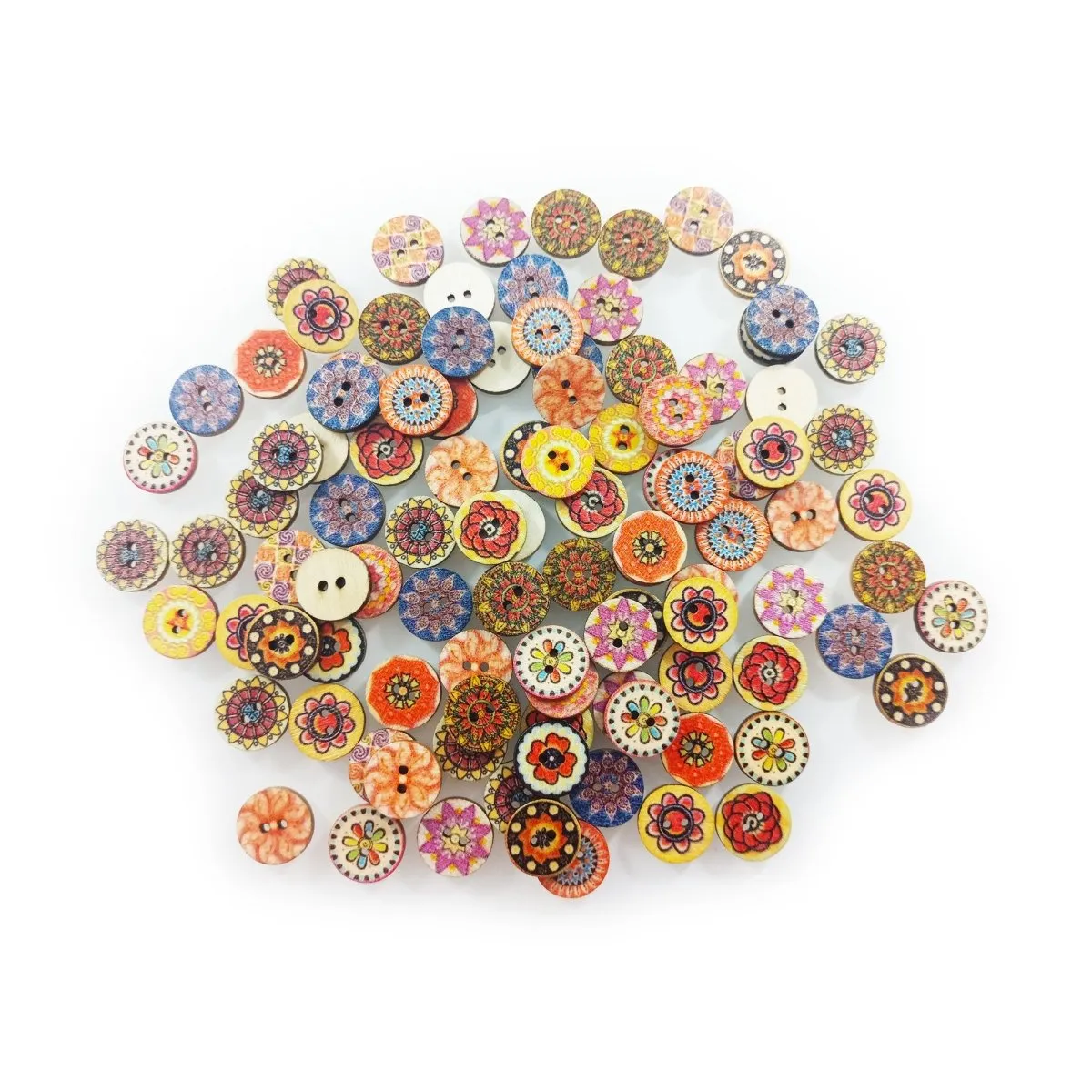 100pcs 15mm Retro Wooden Buttons for Handmade Clothes Crafting Selection Scrapbooking