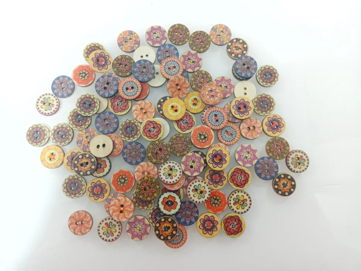 100pcs 15mm Retro Wooden Buttons for Handmade Clothes Crafting Selection Scrapbooking