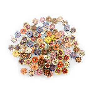 100pcs 15mm Retro Wooden Buttons for Handmade Clothes Crafting Selection Scrapbooking