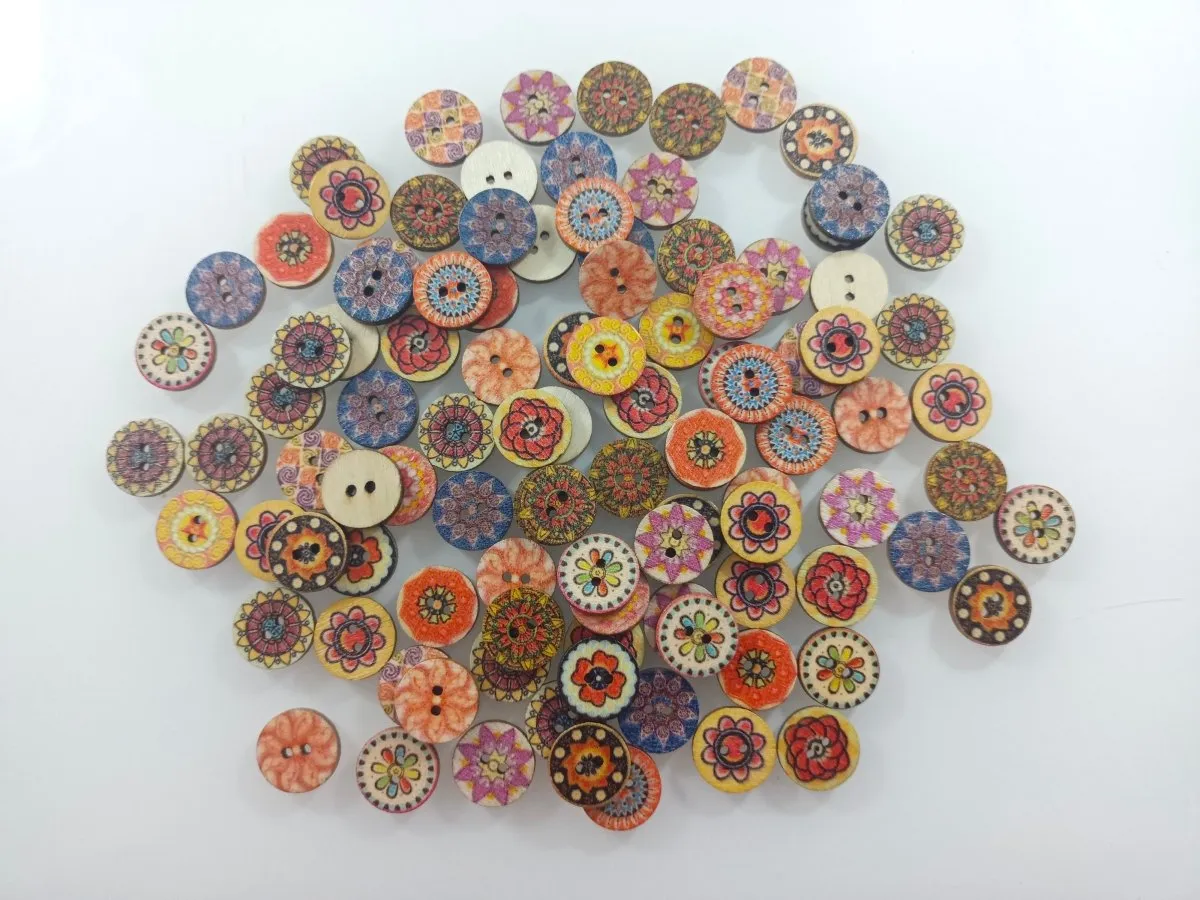 100pcs 15mm Retro Wooden Buttons for Handmade Clothes Crafting Selection Scrapbooking