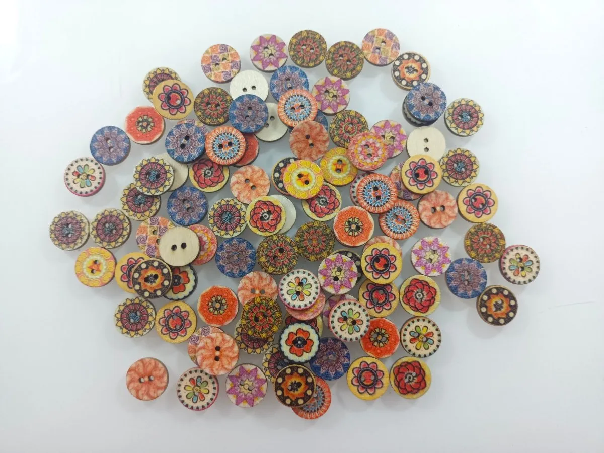 100pcs 15mm Retro Wooden Buttons for Handmade Clothes Crafting Selection Scrapbooking