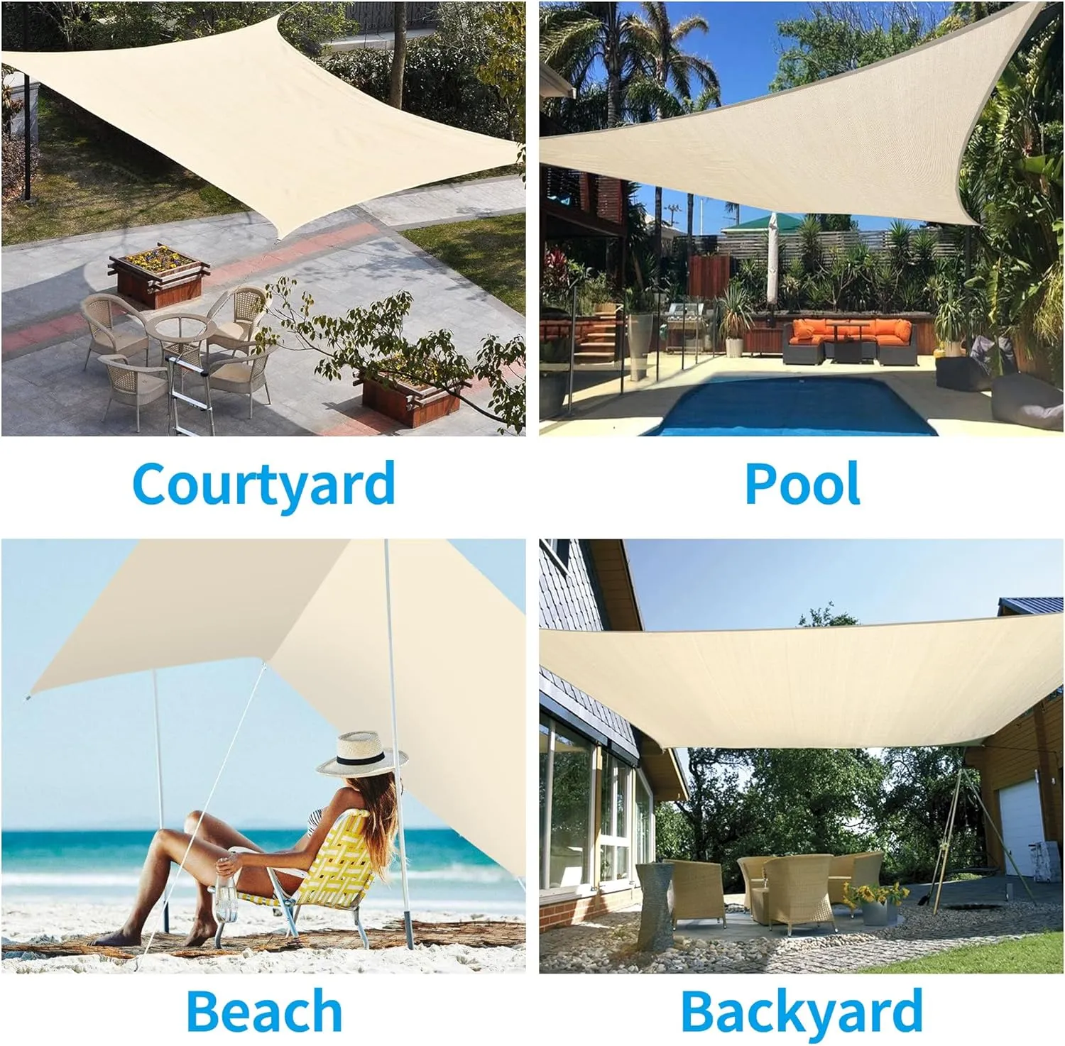 10'x13' Rectangle Sun Shade Sail, Sun Shade for Outdoor Patio Garden Backyard, Deck Sunshades Cover, Beige