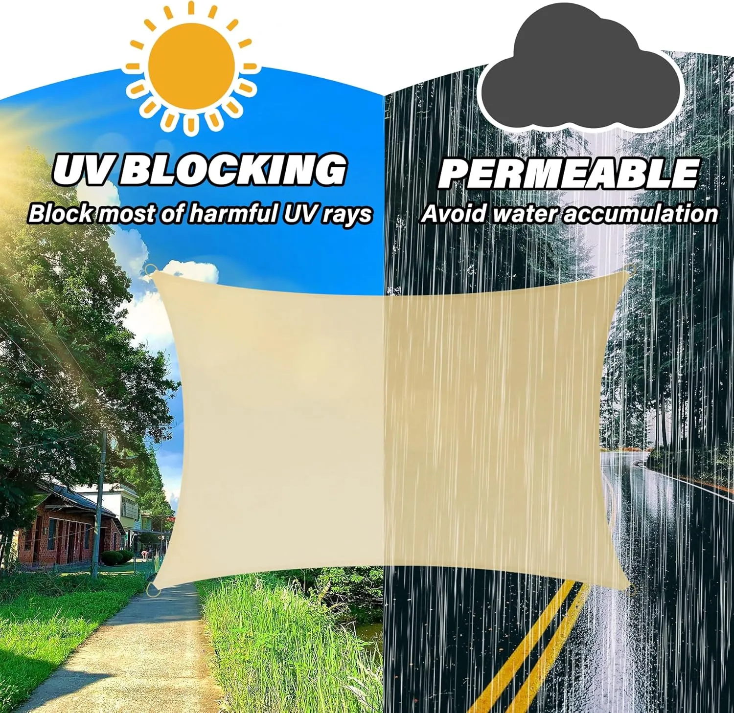 10'x13' Rectangle Sun Shade Sail, Sun Shade for Outdoor Patio Garden Backyard, Deck Sunshades Cover, Beige