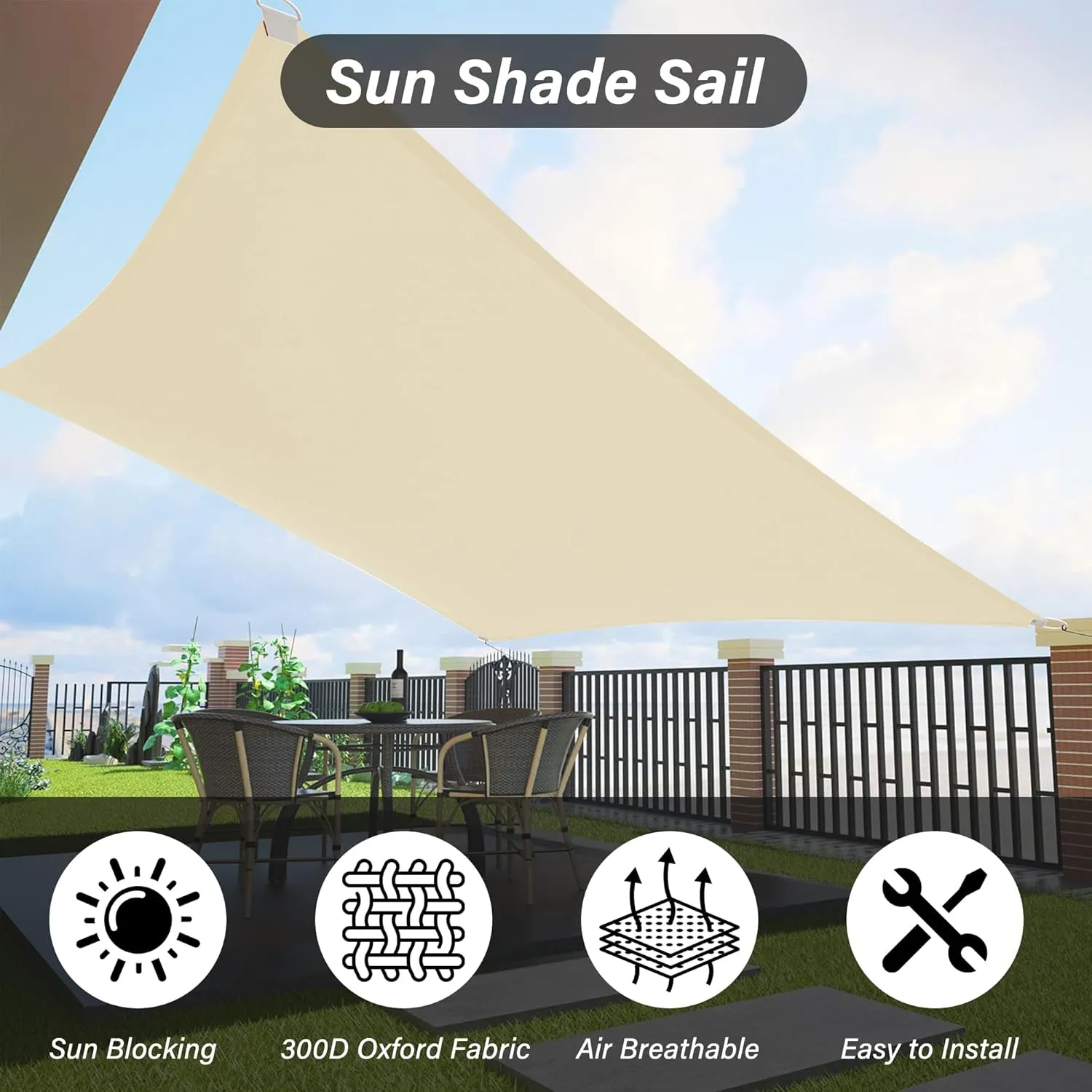 10'x13' Rectangle Sun Shade Sail, Sun Shade for Outdoor Patio Garden Backyard, Deck Sunshades Cover, Beige