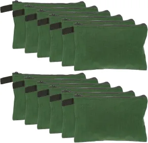 12 Pcs Tool Pouches With Zipper 11.8 x 7.9 Inch Heavy Duty Canvas Bag, Army Green Utility Canvas Pouch Multipurpose Storage Tool Bag for Organization