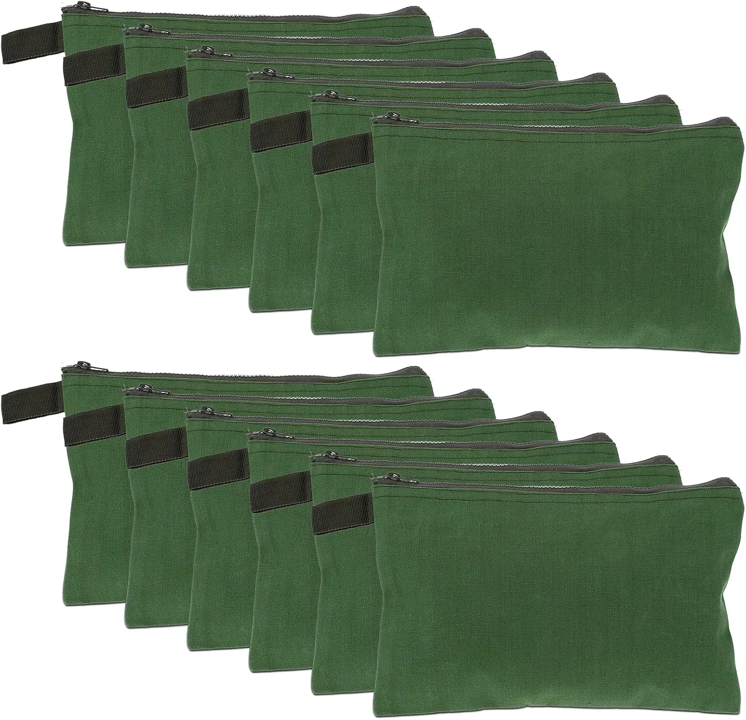 12 Pcs Tool Pouches With Zipper 11.8 x 7.9 Inch Heavy Duty Canvas Bag, Army Green Utility Canvas Pouch Multipurpose Storage Tool Bag for Organization