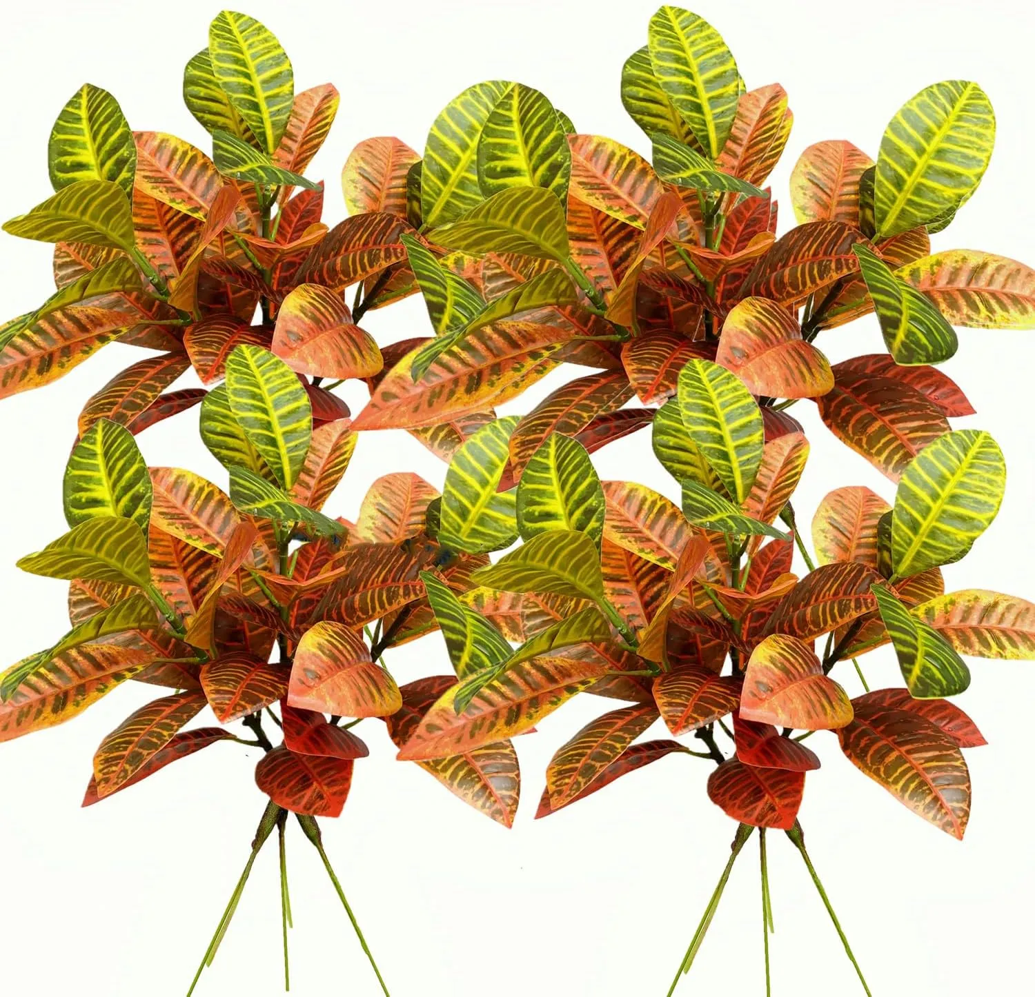 14.5 inch Artificial Croton Plant Leaf Branches Lifelike Tropical Houseplant Bush Stems for Home Office Decoration (Orange - Pack of 12)
