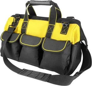 16-inch Tool bag with non-slip feet adjustable shoulder strap 14 functional insert pockets large capacity men's heavy-duty toolbox for electricians carpentry gardening (Yellow)