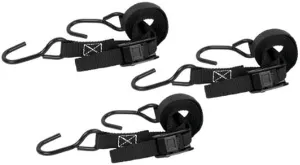 1" X 8' Cam-Buckle Rugged Durable Reliable Adjustable Versatile Outdoor Strap with 2 Vinyl-Coated Steel Hooks, 400-lbs Maximum Capacity, 3 Pack
