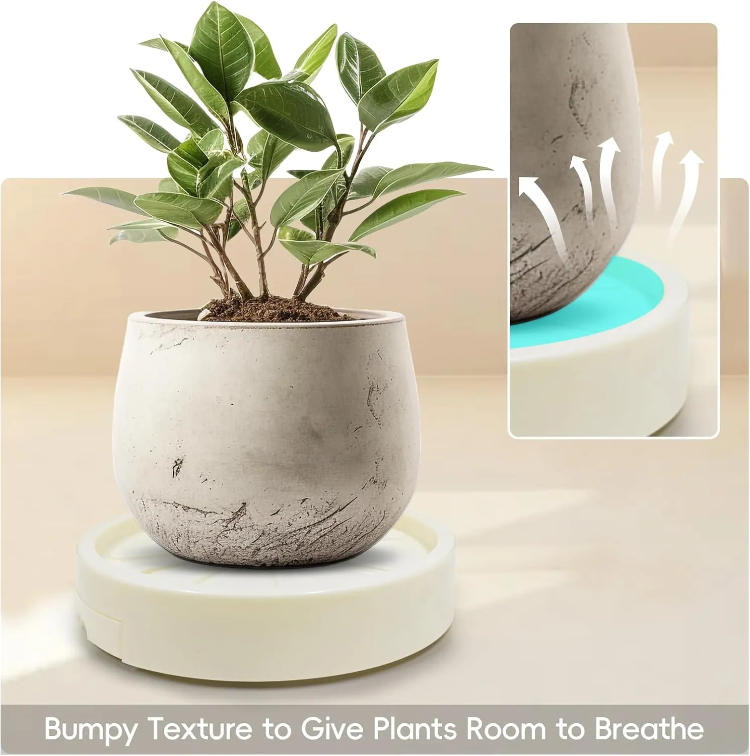 2 Pack 12.6" Plant Caddy with Concealed Silent Wheels,Heavy-Duty Rolling Plant Stand with Two Drainage Holes and Water Storage Box,176LB, Suitable for Indoor and Outdoor Flower Pots (White)