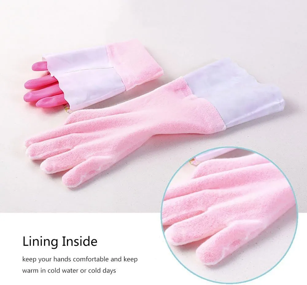 2 PAIRS Household Gloves Latex Free Cleaning Gloves with Soft Lining Long Cuff waterproof
