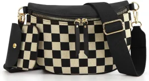 2 Pcs Checkered Crossbody Bags for Women Bum Bag Checkered Cross Body Sling Backpack Hobo Satchels Shoulder Wallet Purses