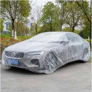 2 PCS Disposable Car Cover, 15.7×24.7 ft Waterproof Clear Plastic Full Car Cover Protection, Universal Rain Dust Garage Cover with Elastic Band for SUV, Car Accessories