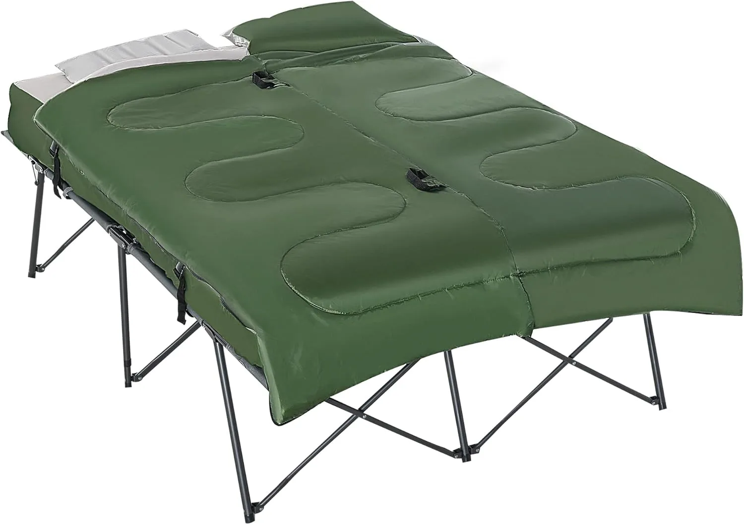 2 Person Folding Camping Cot Portable Outdoor Bed Set with Sleeping Bag, Inflatable Air Mattress, Comfort Pillows and Carry Bag, Soft and Comfortable for Outdoor Travel Camp Beach Vacation