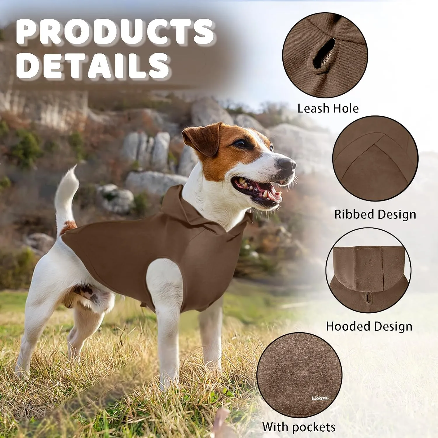 2-Piece Basic Dog Hoodie & Sweatshirt, Soft & Comfy, Superior Comfort & Fit, Dog Security Jumpsuit Sweater with Leash Hole & Pocket, Black & Brown/Sleeveless (XX-Large)