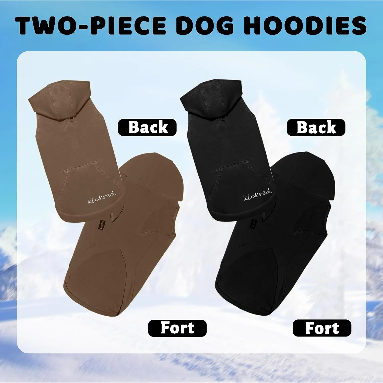 2-Piece Basic Dog Hoodie & Sweatshirt, Soft & Comfy, Superior Comfort & Fit, Dog Security Jumpsuit Sweater with Leash Hole & Pocket, Black & Brown/Sleeveless (XX-Large)