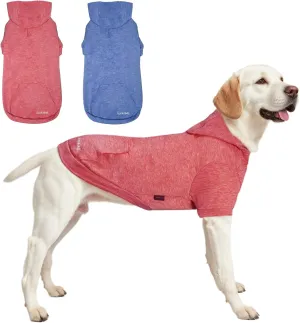2 Pieces Basic Cotton Dog Hoodie Sweater, Soft Pet Clothes Dog Sweatshirts, Dog Outfit Coat Pullover with Pocket and Leash Hole for Small Medium Large Dogs, Coral Red & Sailor Blue (Medium)