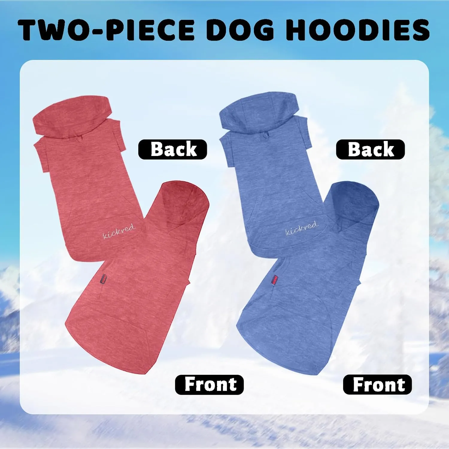 2 Pieces Basic Cotton Dog Hoodie Sweater, Soft Pet Clothes Dog Sweatshirts, Dog Outfit Coat Pullover with Pocket and Leash Hole for Small Medium Large Dogs, Coral Red & Sailor Blue (Medium)