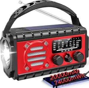 20000mah Emergency Radio, SW/NOAA/AM/FM Weather Radio, Solar Powered Hand Crank Chager with Bige Batery Powered,Portable,Cellphone Charge,SOS,Flashlight for Emergency/Home