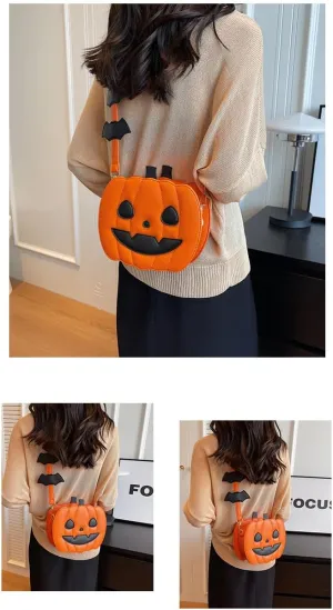 2023 Halloween PU Leather Trick or Treat Purses Women Pumpkin Shoulder Bag Novelty Devil Crossbody Purse