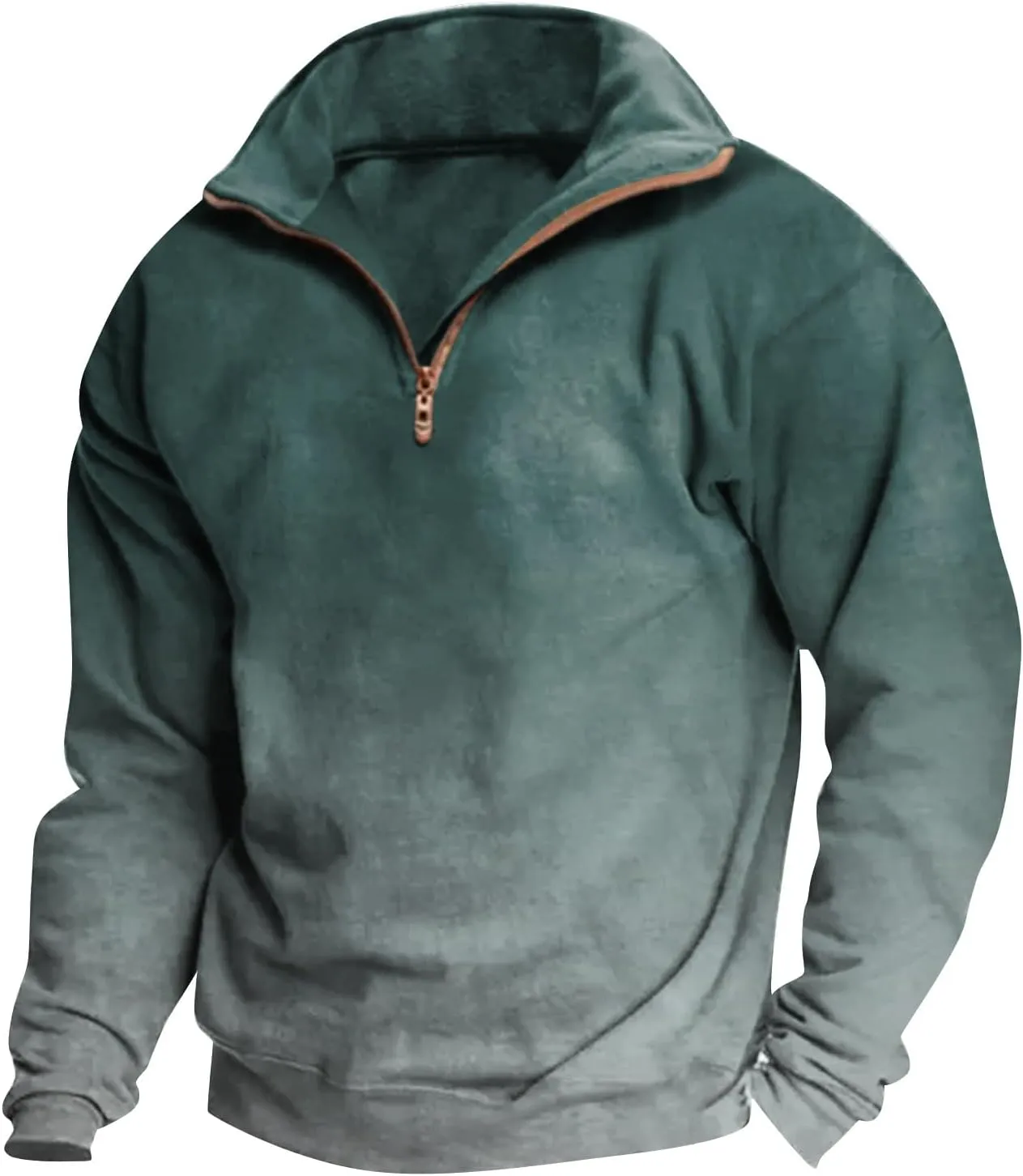 2024 Men's 3/4 Zip Pullover Long Sleeved Fashion Slim Fit Top High Collar Cotton Sweatshirt Lightweight Workout Shirt