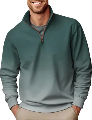 2024 Men's 3/4 Zip Pullover Long Sleeved Fashion Slim Fit Top High Collar Cotton Sweatshirt Lightweight Workout Shirt