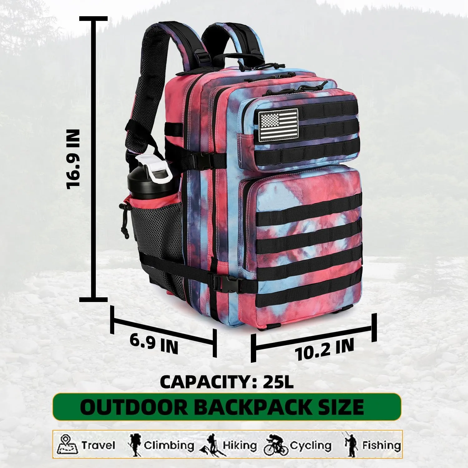25L Tactical Backpack Military Tactical Backpack for Men and Women Small Assault Pack Outdoor Travel Hiking Camping Rucksack with Molle Webbing (Nebula Camo)