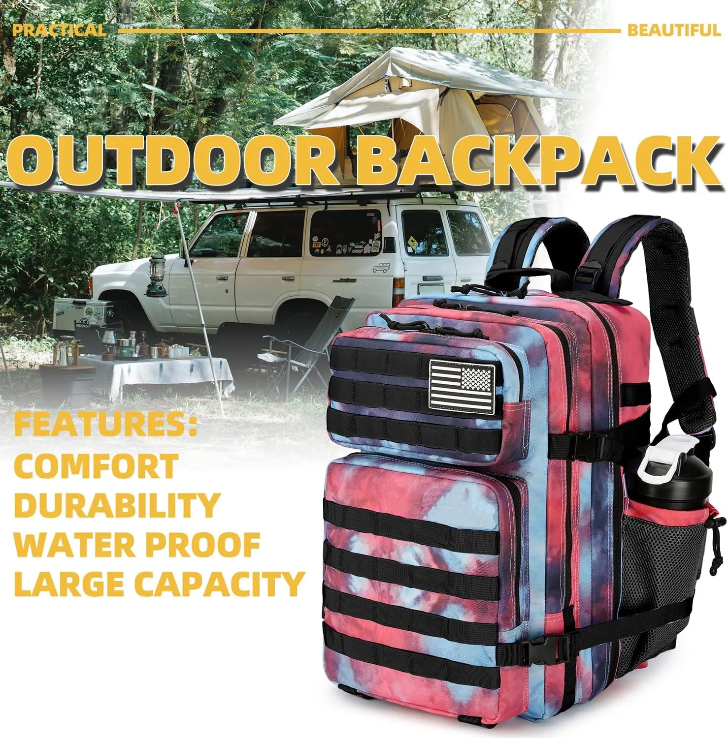 25L Tactical Backpack Military Tactical Backpack for Men and Women Small Assault Pack Outdoor Travel Hiking Camping Rucksack with Molle Webbing (Nebula Camo)