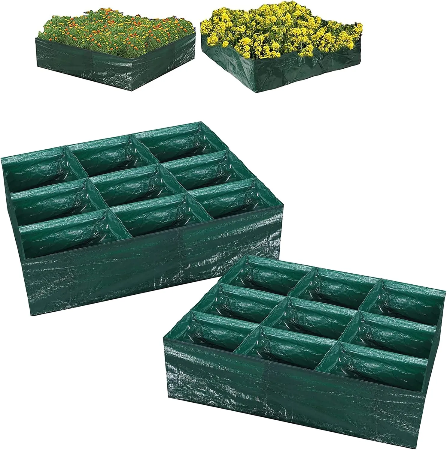 2PCSRaised Garden Planter Fabric Bed, 9 Divided Grids Durable Square Planting Grow Pot, Plant Grow Bags for Outdoor Carrot Onion Herb Flower Vegetable Plants