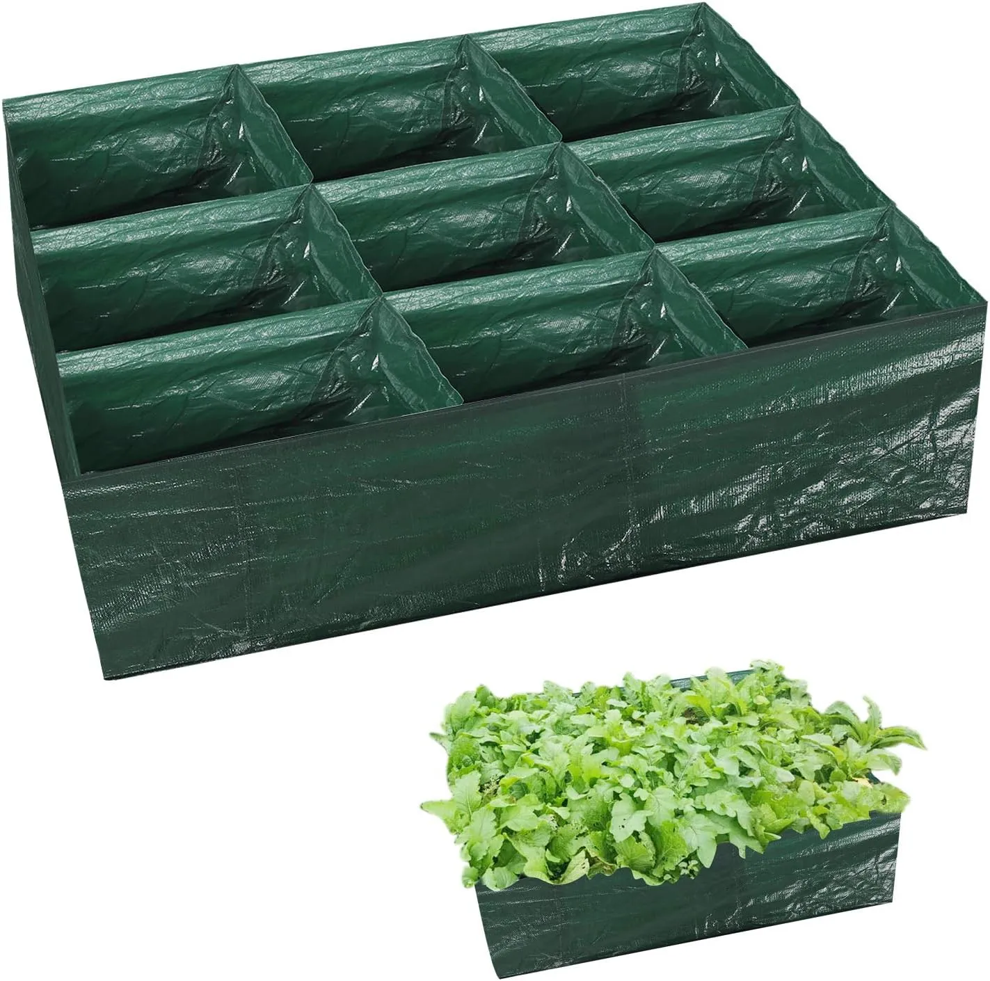 2PCSRaised Garden Planter Fabric Bed, 9 Divided Grids Durable Square Planting Grow Pot, Plant Grow Bags for Outdoor Carrot Onion Herb Flower Vegetable Plants