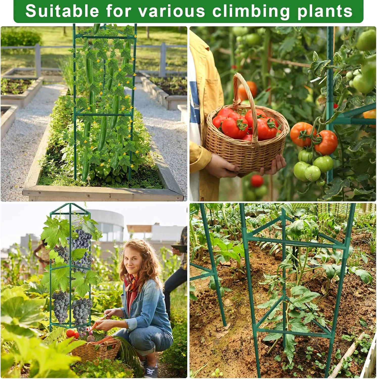 3 Pack Tomato Cages for Garden, 46.85Inches Tall Tomato Plant Support Stakes Adjustable Heavy Duty Steel Plant Tower Stakes, Updated Cucumber Trellis Garden Cages for Climbing Vegetable Flowers Fruits