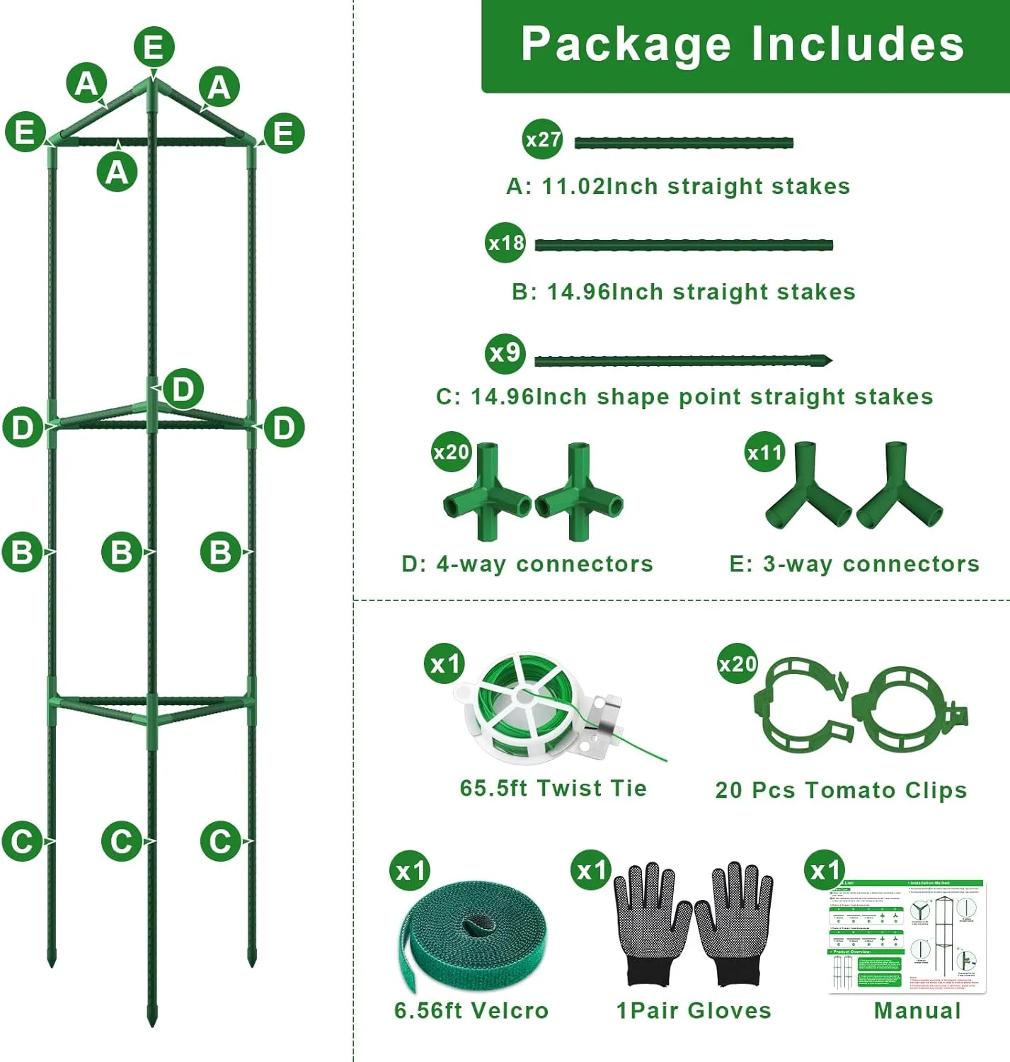 3 Pack Tomato Cages for Garden, 46.85Inches Tall Tomato Plant Support Stakes Adjustable Heavy Duty Steel Plant Tower Stakes, Updated Cucumber Trellis Garden Cages for Climbing Vegetable Flowers Fruits