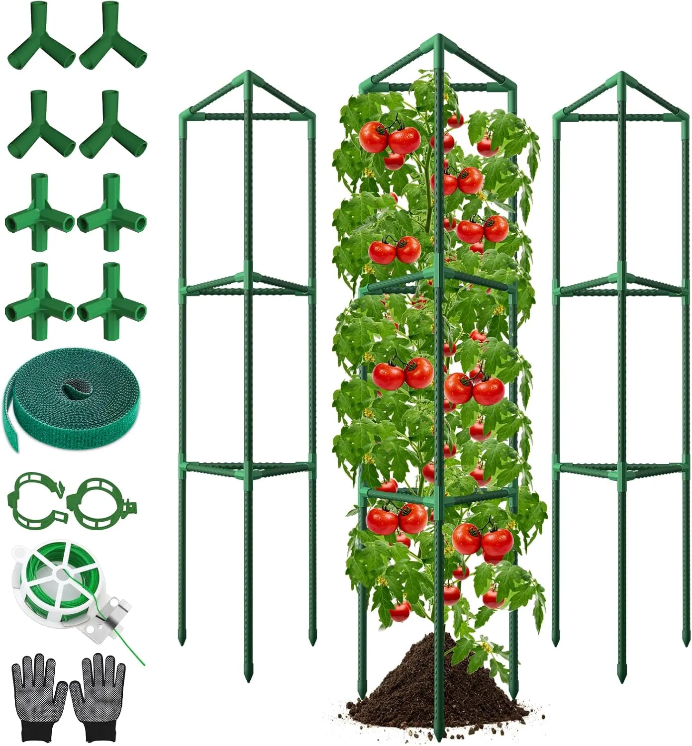 3 Pack Tomato Cages for Garden, 46.85Inches Tall Tomato Plant Support Stakes Adjustable Heavy Duty Steel Plant Tower Stakes, Updated Cucumber Trellis Garden Cages for Climbing Vegetable Flowers Fruits